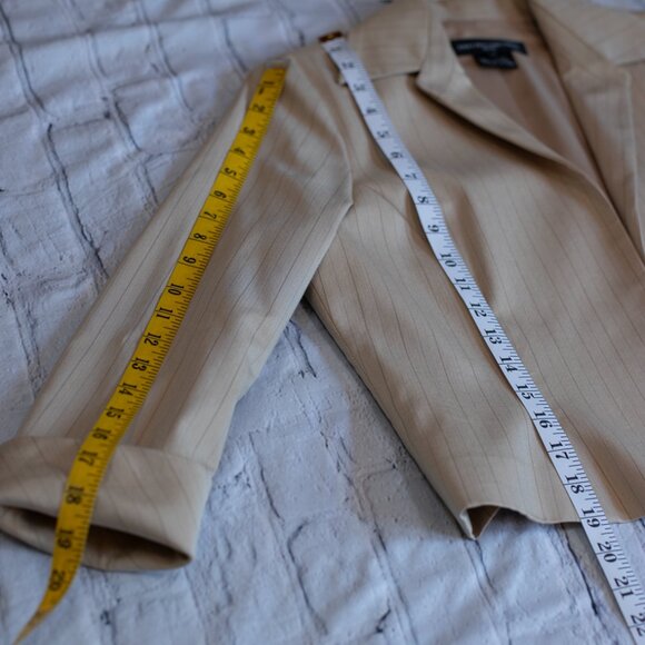 Jones New York Set Suit Dress and Blazer Jacket Striped Petite Tan Beige Size 12 - Picture 15 of 15